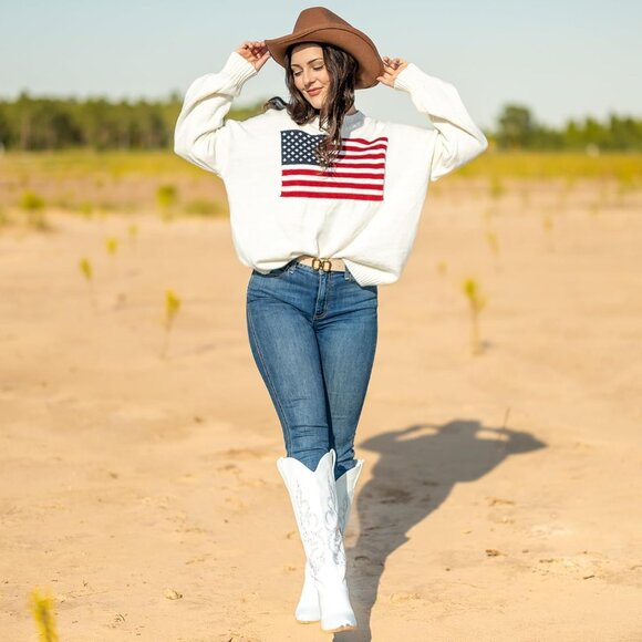 Women White & Rhinestone Polyurethane Side Zipper Knee High Retro Western Boot - Picture 2 of 7